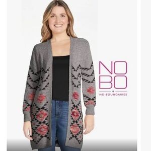 No Boundaries junior sweater cardigan multi colors Aztec boho design size L